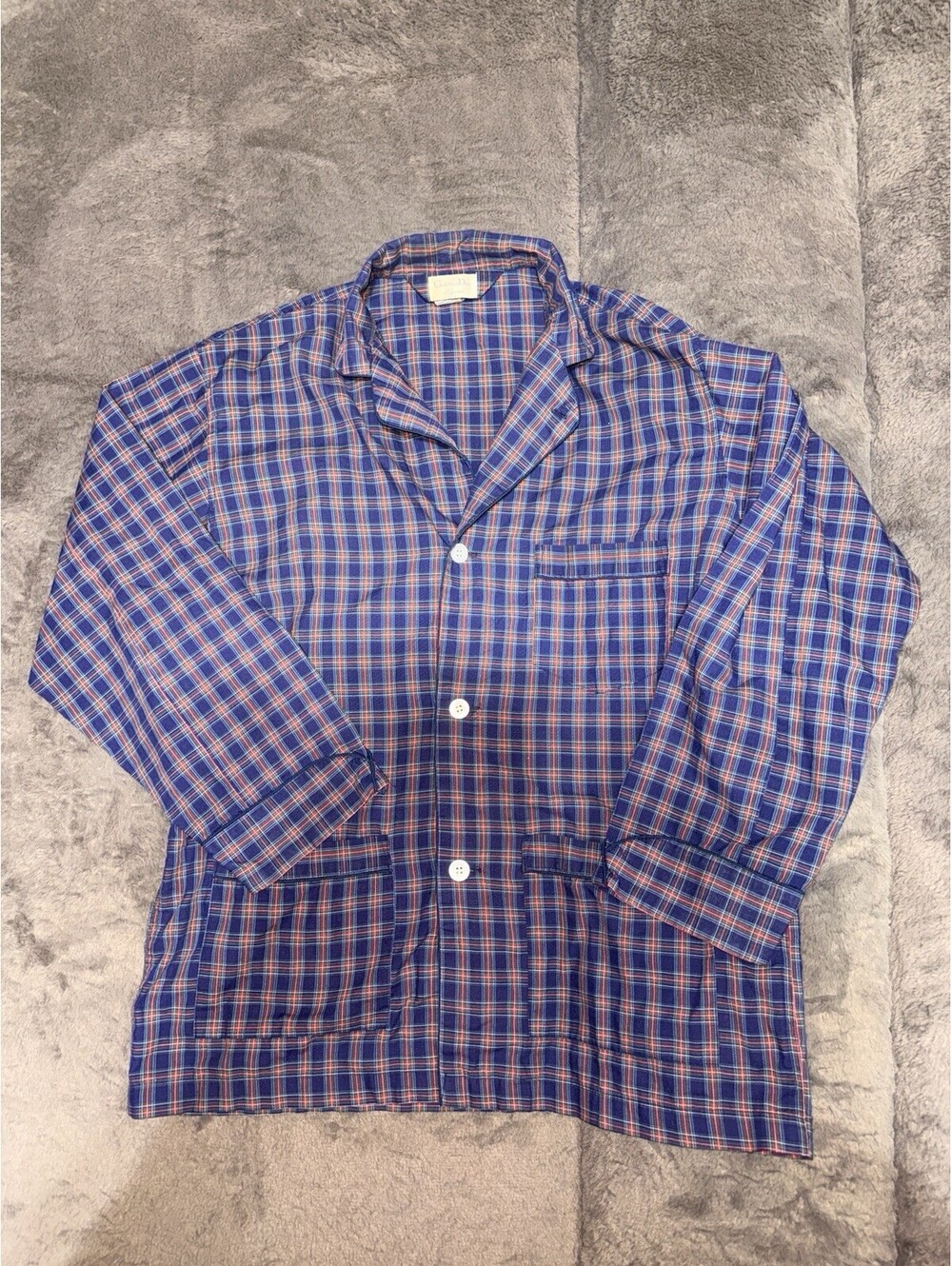 Christian Dior Men's M Blue Red Plaid Pajama Top Made in USA